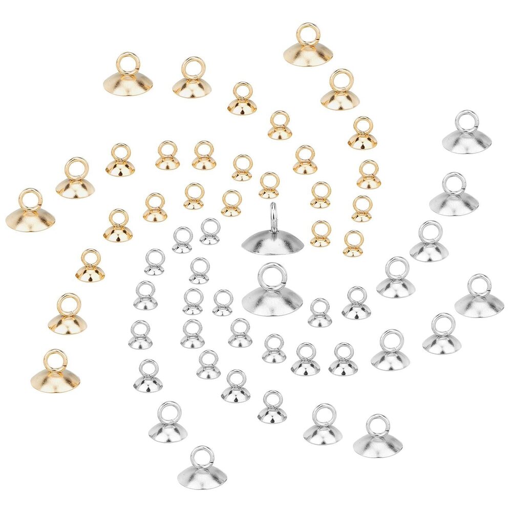 3121 1 Box 100Pcs 5 Sizes Bead Cap Charms Stainless Steel Mini Glass Balls